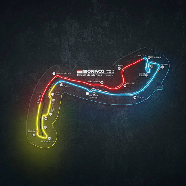 Monaco F1 LED Track Map – Neon Wall Light (7-Color Sectors)
