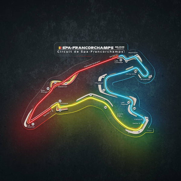 Spa-Francorchamps F1 LED Track Map – Neon Wall Light (7-Color Sectors)