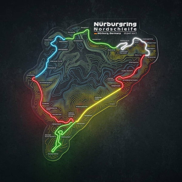 Nürburgring Nordschleife LED Neon Track Map – The Green Hell Wall Light (Germany GP)