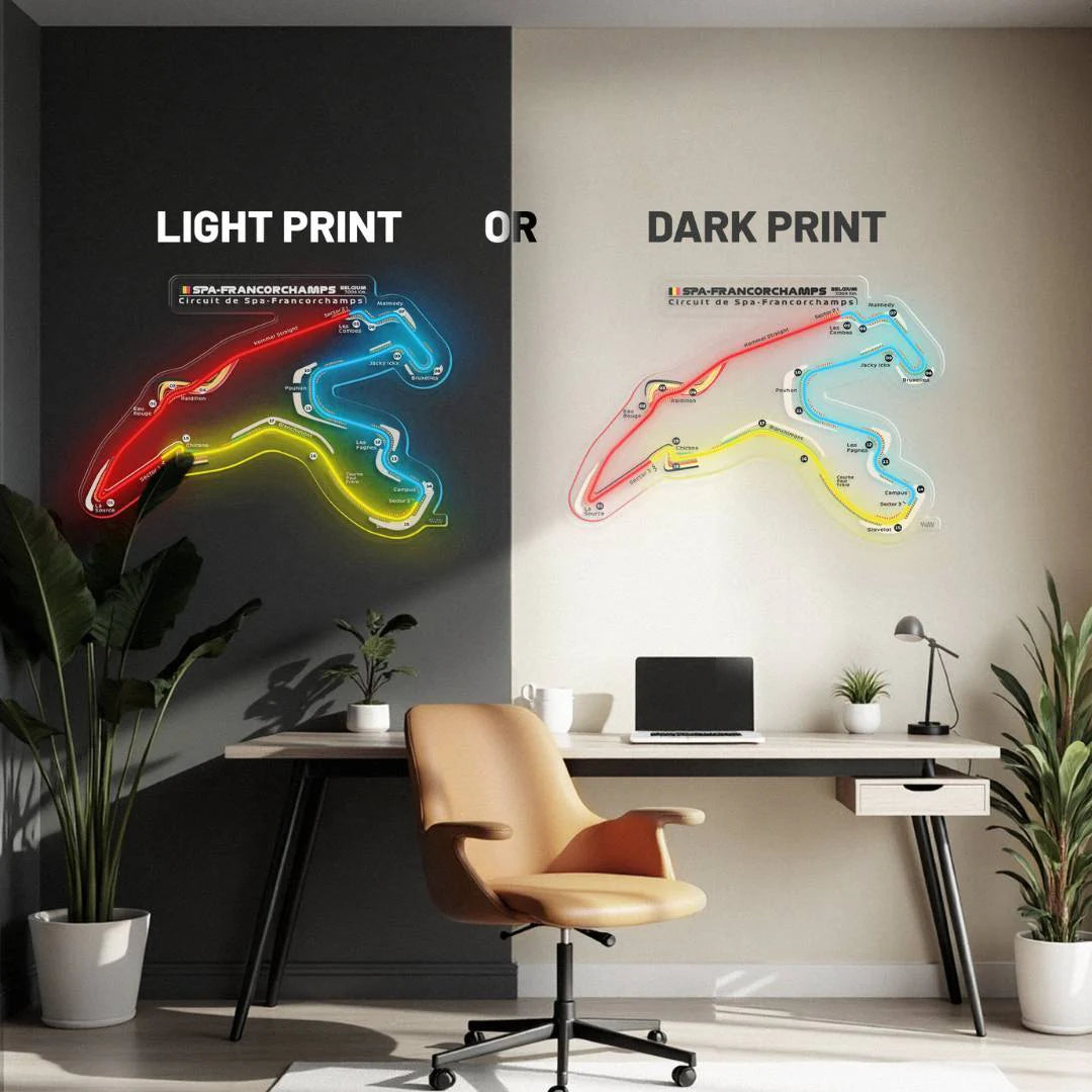 Spa-Francorchamps F1 LED Track Map – Neon Wall Light (7-Color Sectors)