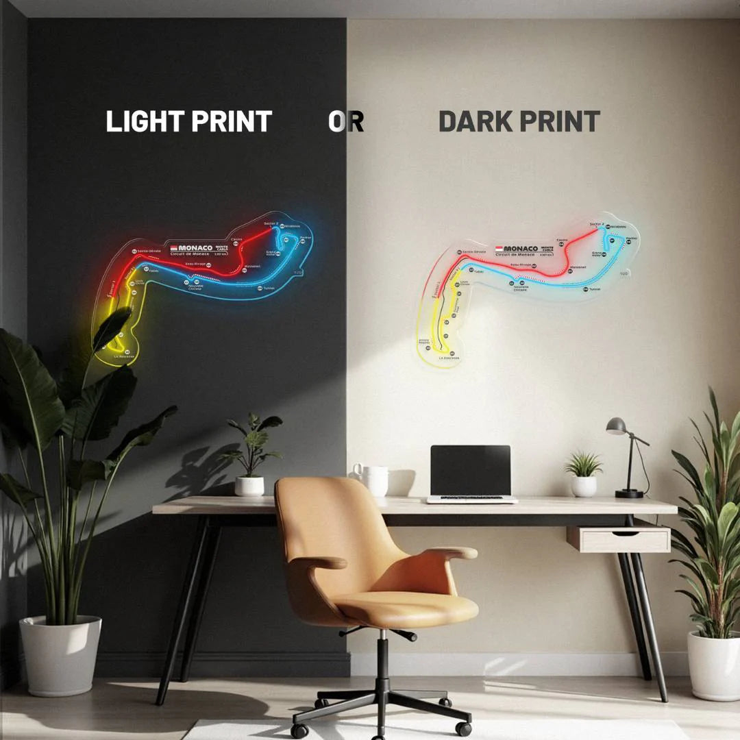 Monaco F1 LED Track Map – Neon Wall Light (7-Color Sectors)